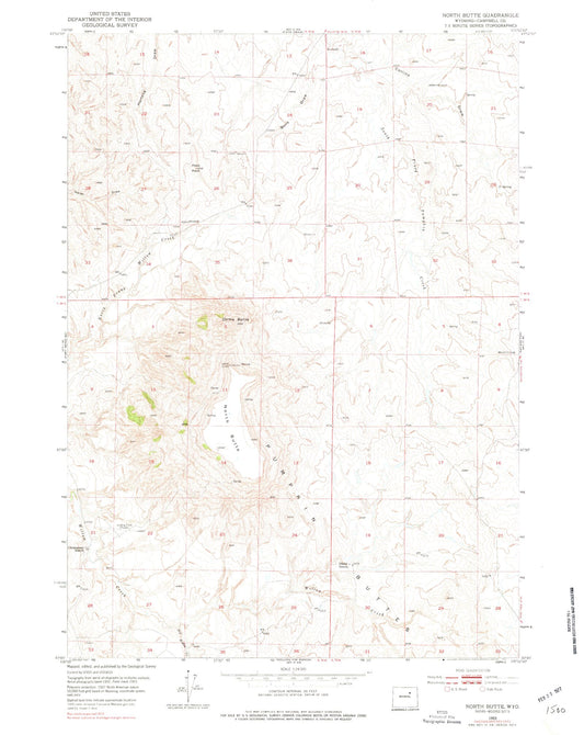 Classic USGS North Butte Wyoming 7.5'x7.5' Topo Map Image