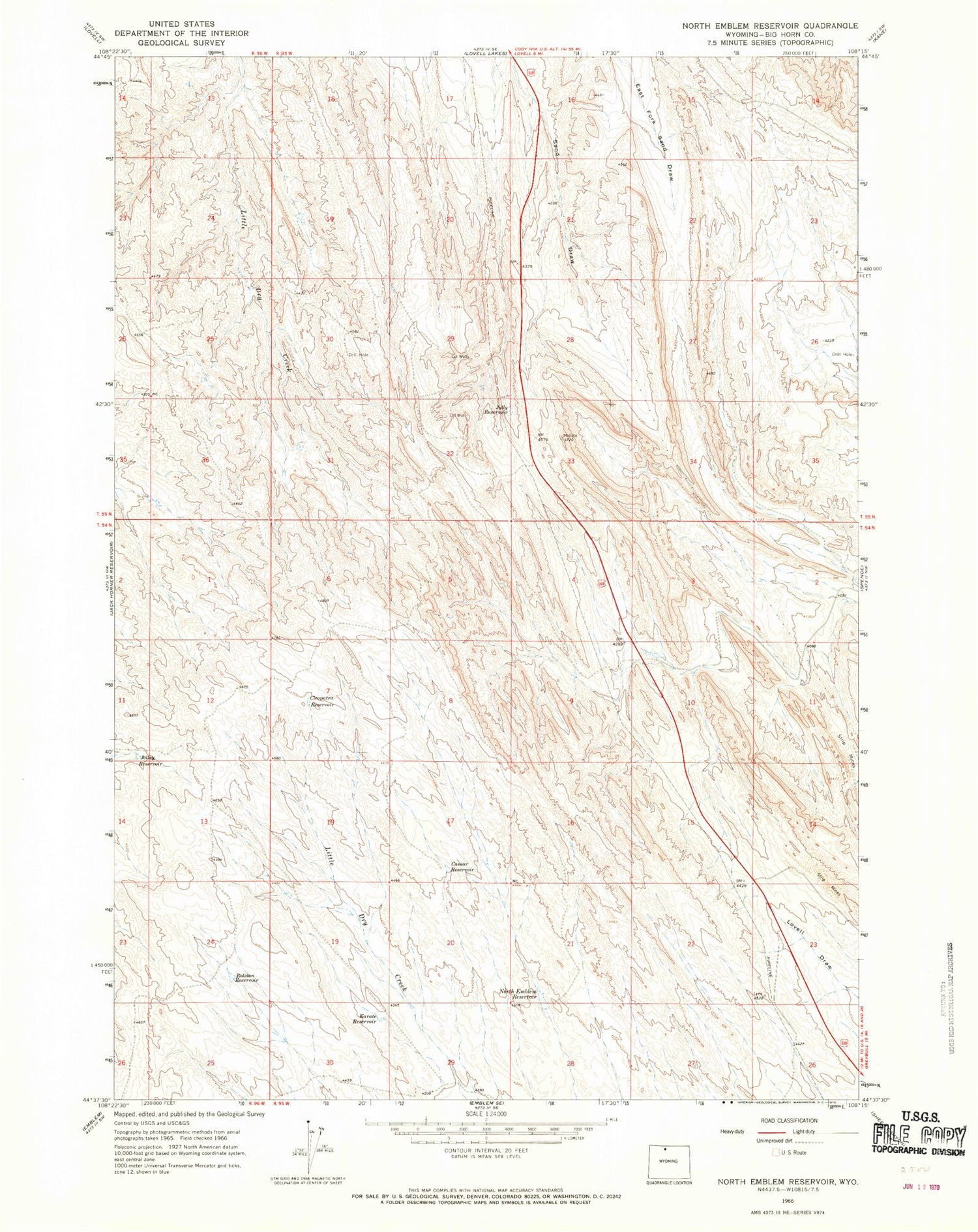 Classic USGS North Emblem Reservoir Wyoming 7.5'x7.5' Topo Map Image