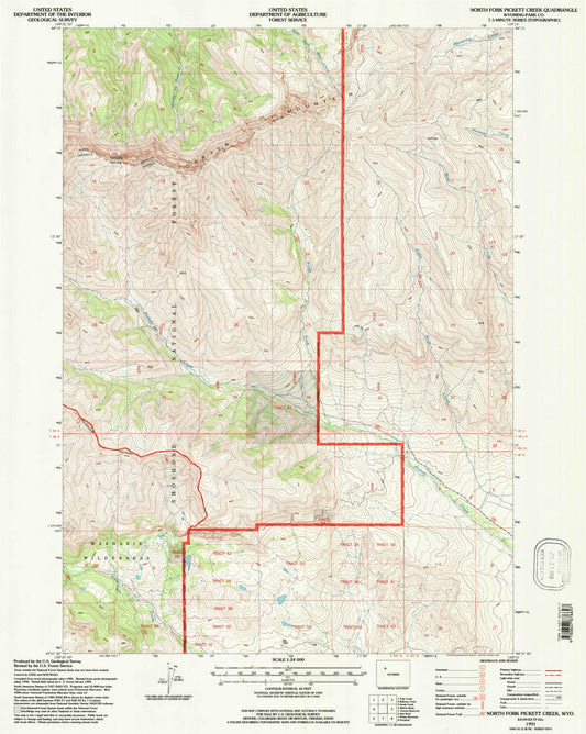 Classic USGS North Fork Pickett Creek Wyoming 7.5'x7.5' Topo Map Image