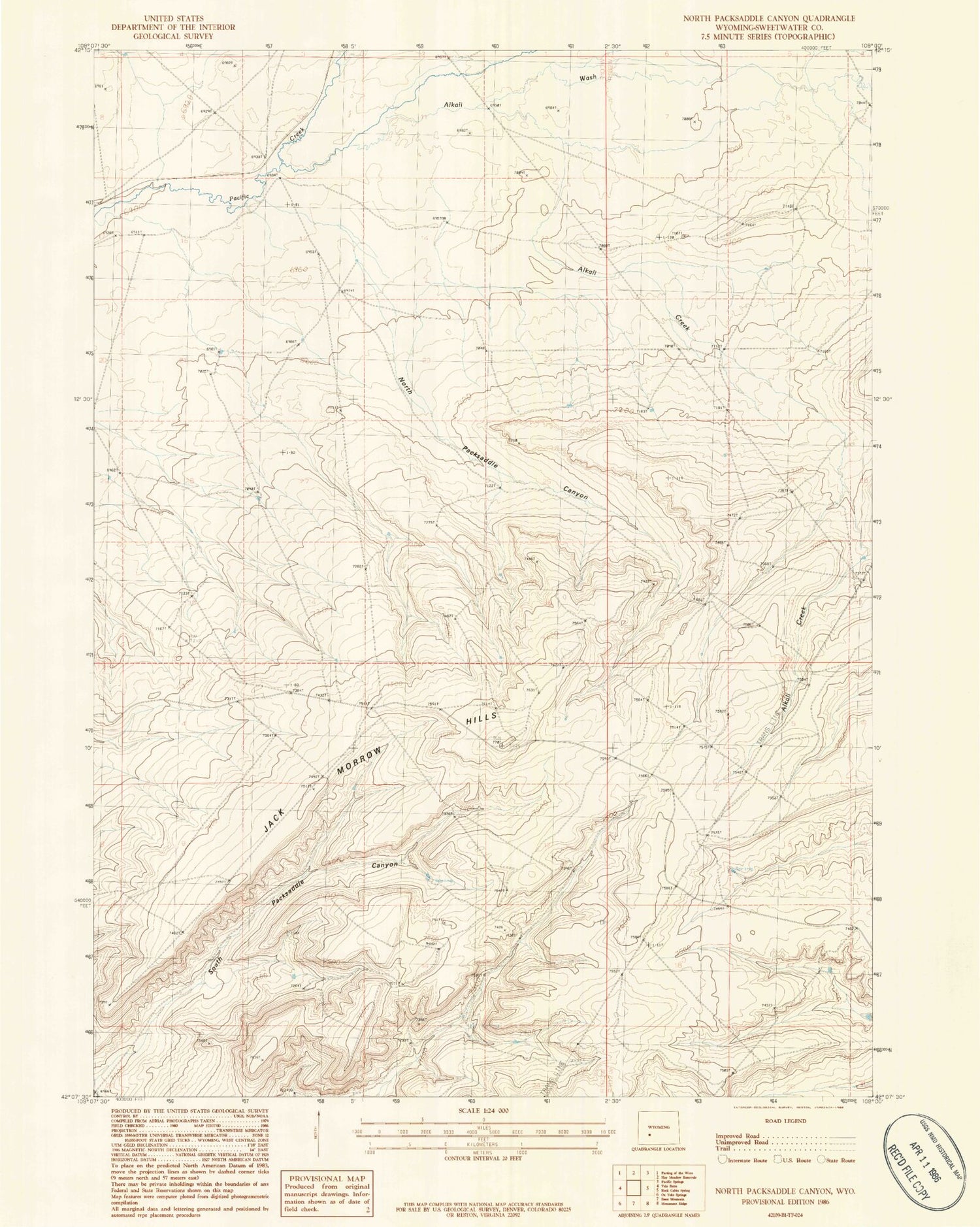 Classic USGS North Packsaddle Canyon Wyoming 7.5'x7.5' Topo Map Image