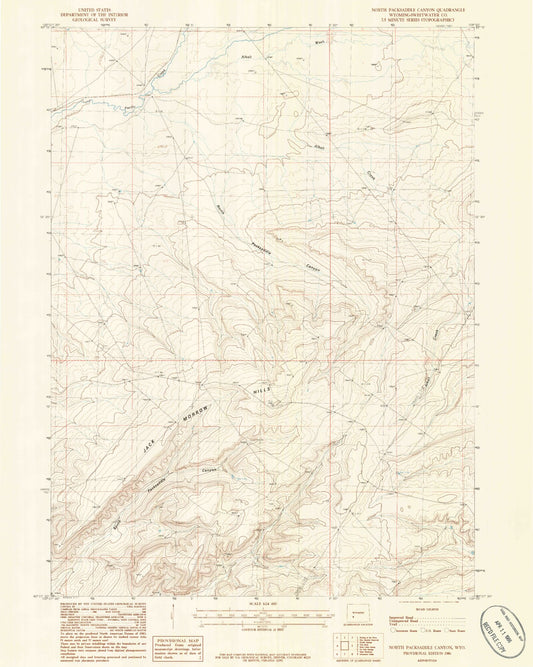 Classic USGS North Packsaddle Canyon Wyoming 7.5'x7.5' Topo Map Image