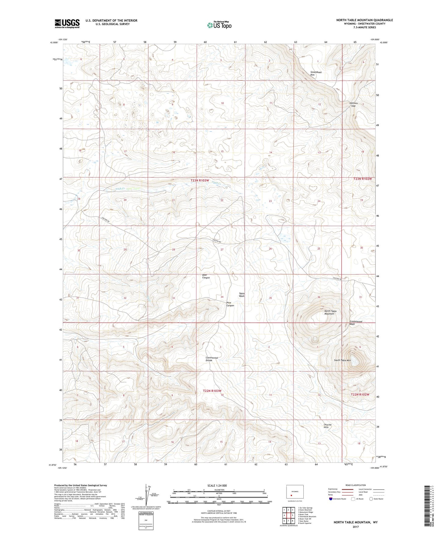 North Table Mountain Wyoming US Topo Map Image