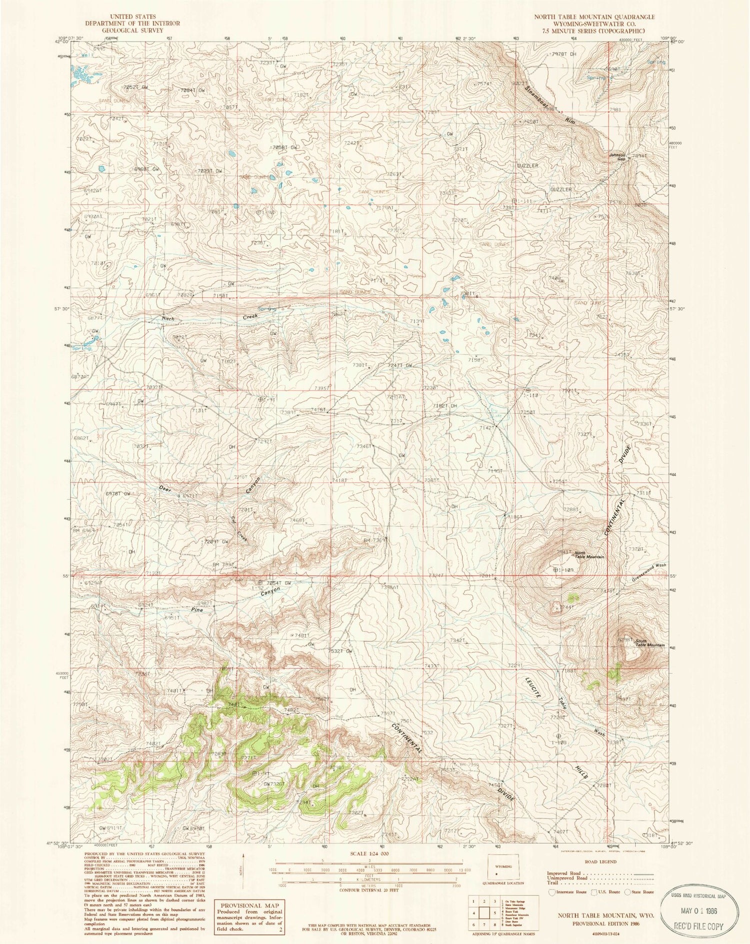 Classic USGS North Table Mountain Wyoming 7.5'x7.5' Topo Map Image