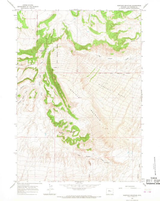 Classic USGS Nostrum Mountain Wyoming 7.5'x7.5' Topo Map Image