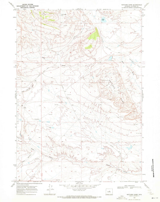 Classic USGS Notches Dome Wyoming 7.5'x7.5' Topo Map Image
