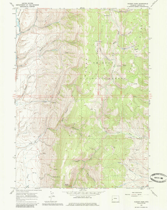Classic USGS Nugent Park Wyoming 7.5'x7.5' Topo Map Image