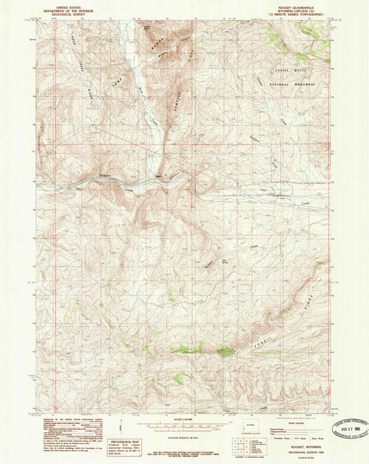 Classic USGS Nugget Wyoming 7.5'x7.5' Topo Map Image