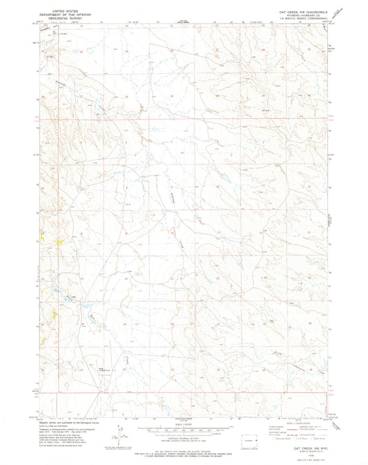 Classic USGS Oat Creek NW Wyoming 7.5'x7.5' Topo Map Image