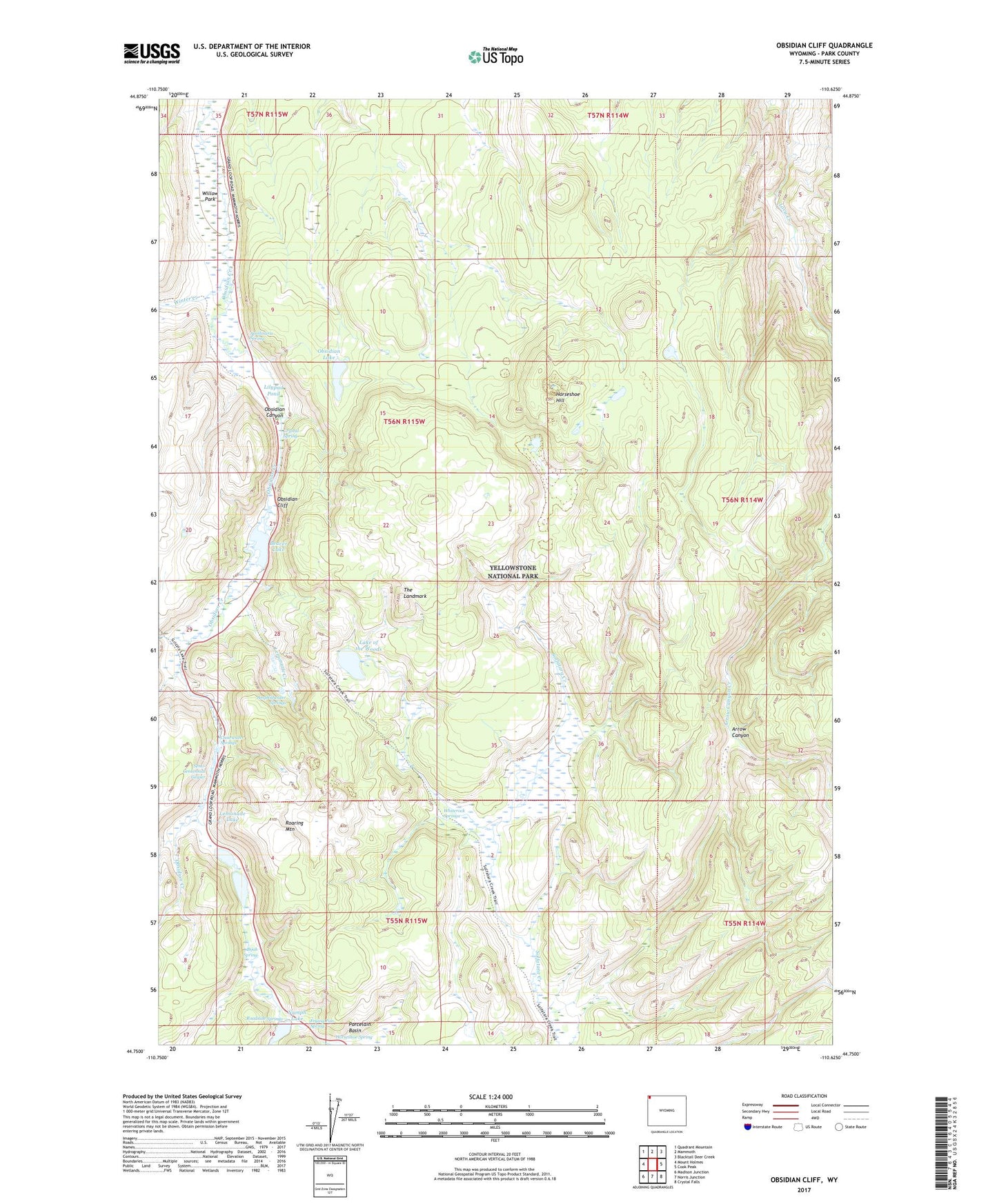 Obsidian Cliff Wyoming US Topo Map Image