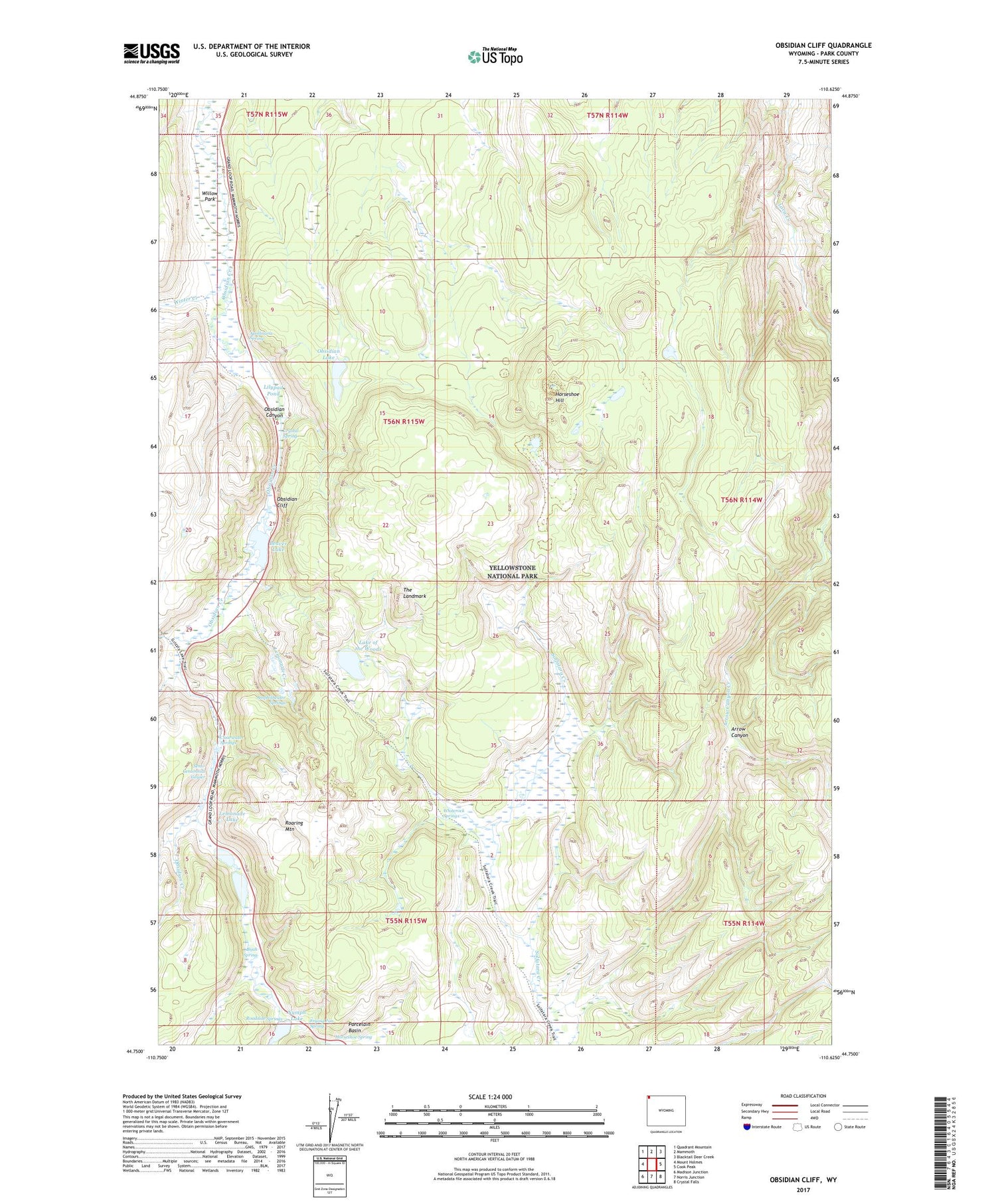 Obsidian Cliff Wyoming US Topo Map Image