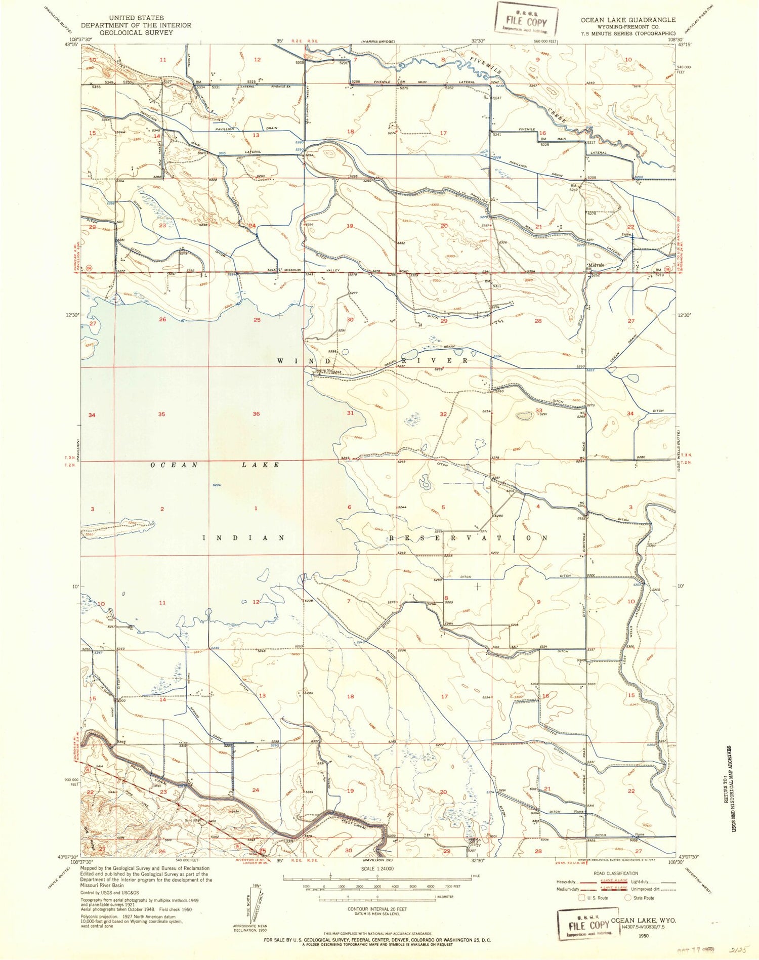 Classic USGS Ocean Lake Wyoming 7.5'x7.5' Topo Map Image