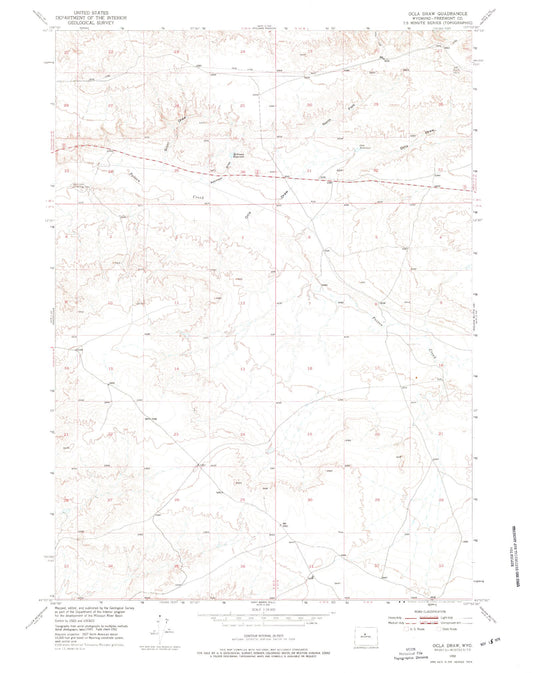 Classic USGS Ocla Draw Wyoming 7.5'x7.5' Topo Map Image