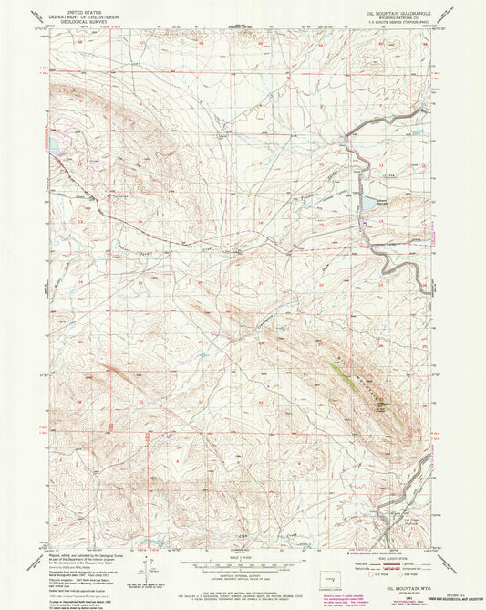 Classic USGS Oil Mountain Wyoming 7.5'x7.5' Topo Map Image