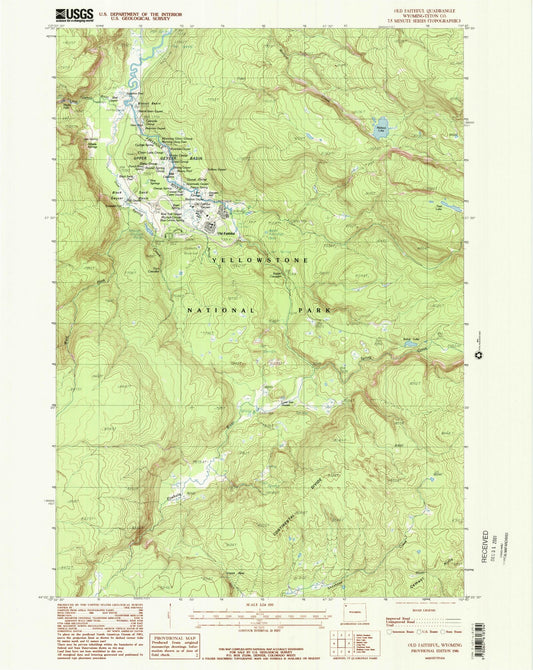 Classic USGS Old Faithful Wyoming 7.5'x7.5' Topo Map Image