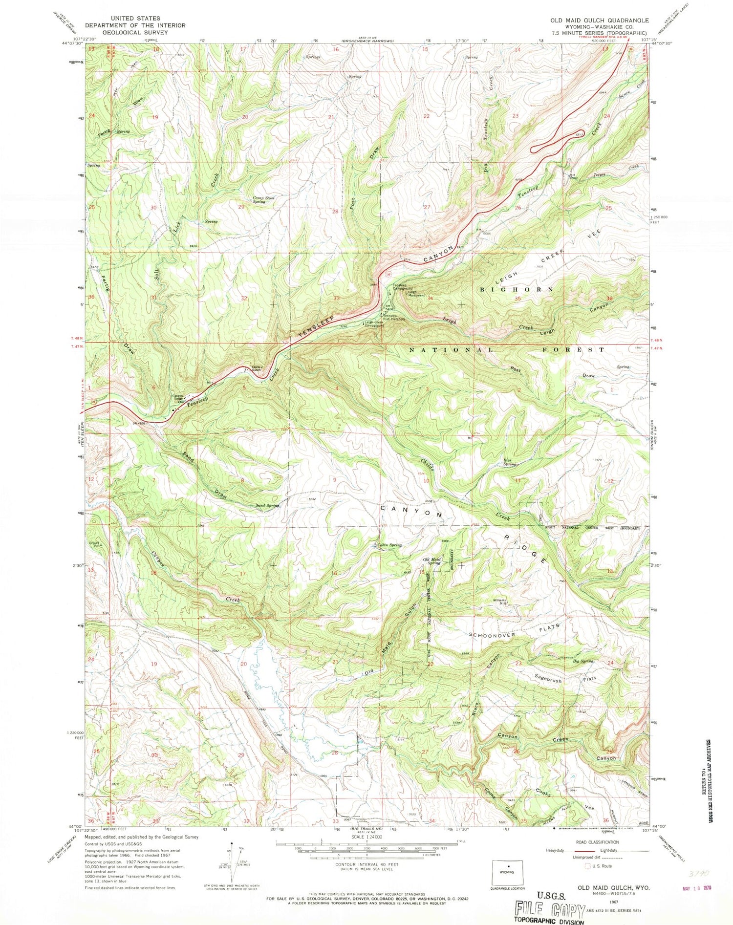 Classic USGS Old Maid Gulch Wyoming 7.5'x7.5' Topo Map Image
