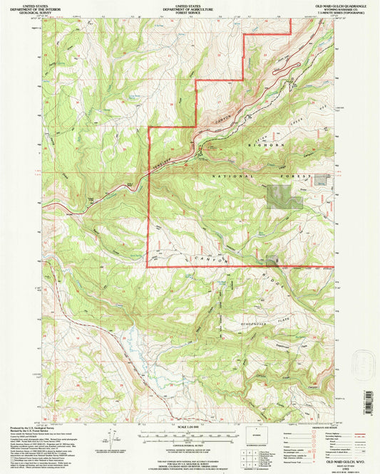 Classic USGS Old Maid Gulch Wyoming 7.5'x7.5' Topo Map Image