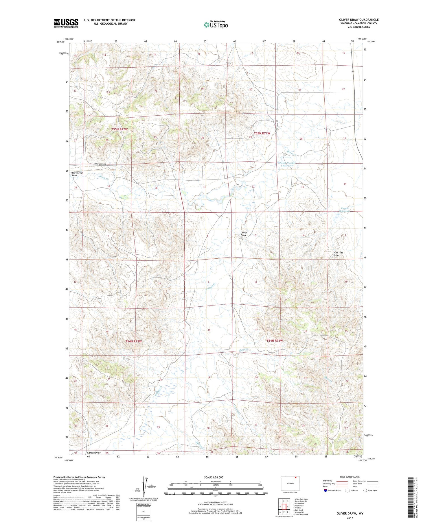 Oliver Draw Wyoming US Topo Map Image