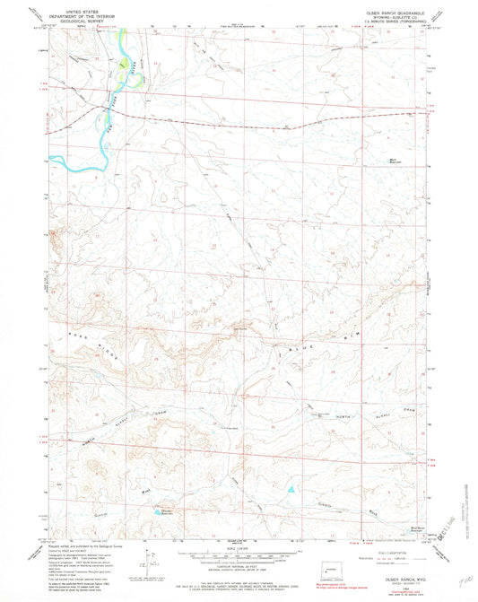 Classic USGS Olsen Ranch Wyoming 7.5'x7.5' Topo Map Image