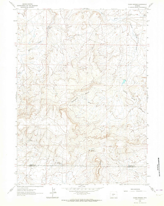 Classic USGS Olson Springs Wyoming 7.5'x7.5' Topo Map Image