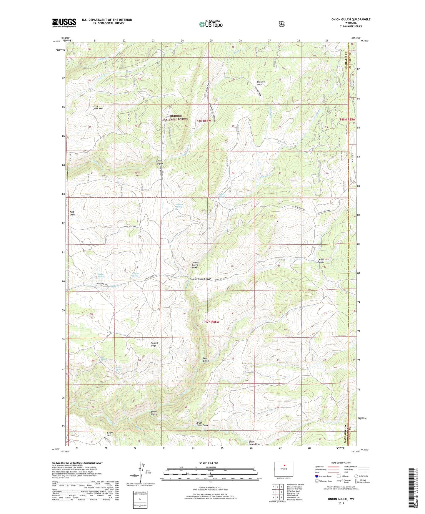 Onion Gulch Wyoming US Topo Map Image