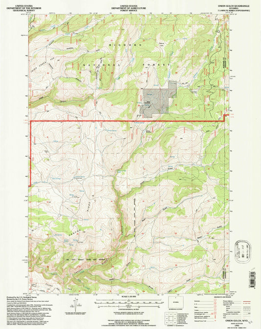 Classic USGS Onion Gulch Wyoming 7.5'x7.5' Topo Map Image