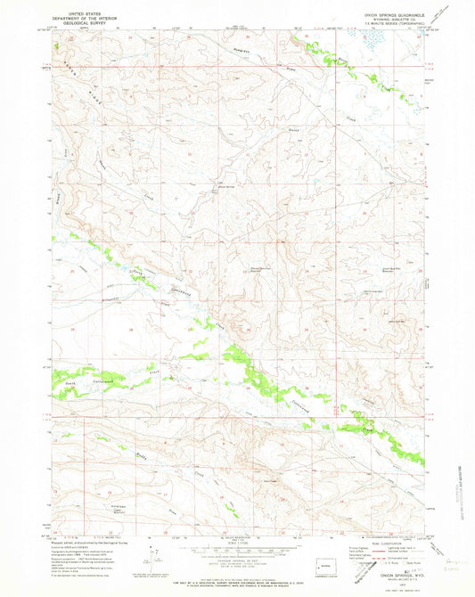 Classic USGS Onion Springs Wyoming 7.5'x7.5' Topo Map Image