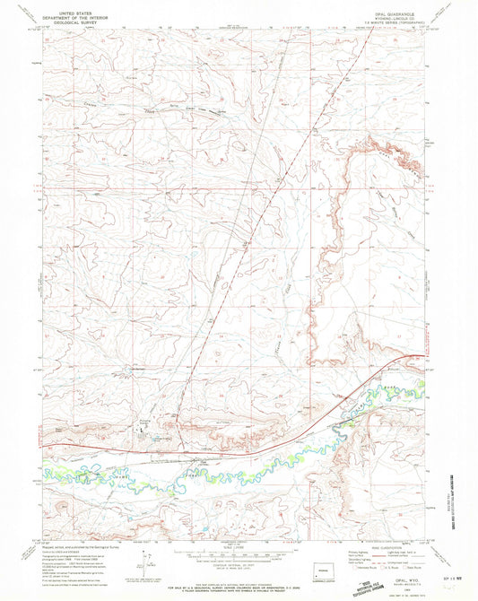 Classic USGS Opal Wyoming 7.5'x7.5' Topo Map Image