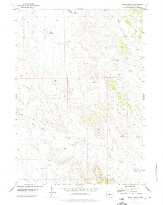 Classic USGS Open A Ranch Wyoming 7.5'x7.5' Topo Map Image