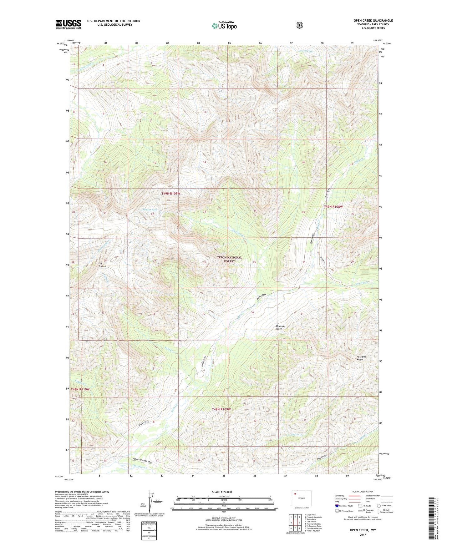 Open Creek Wyoming US Topo Map Image