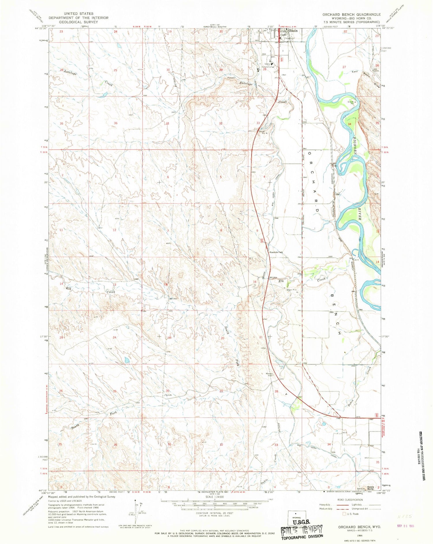 Classic USGS Orchard Bench Wyoming 7.5'x7.5' Topo Map Image