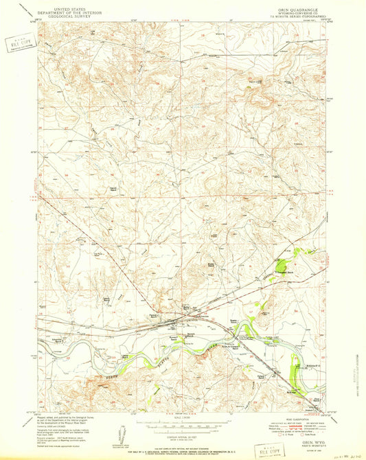 Classic USGS Orin Wyoming 7.5'x7.5' Topo Map Image