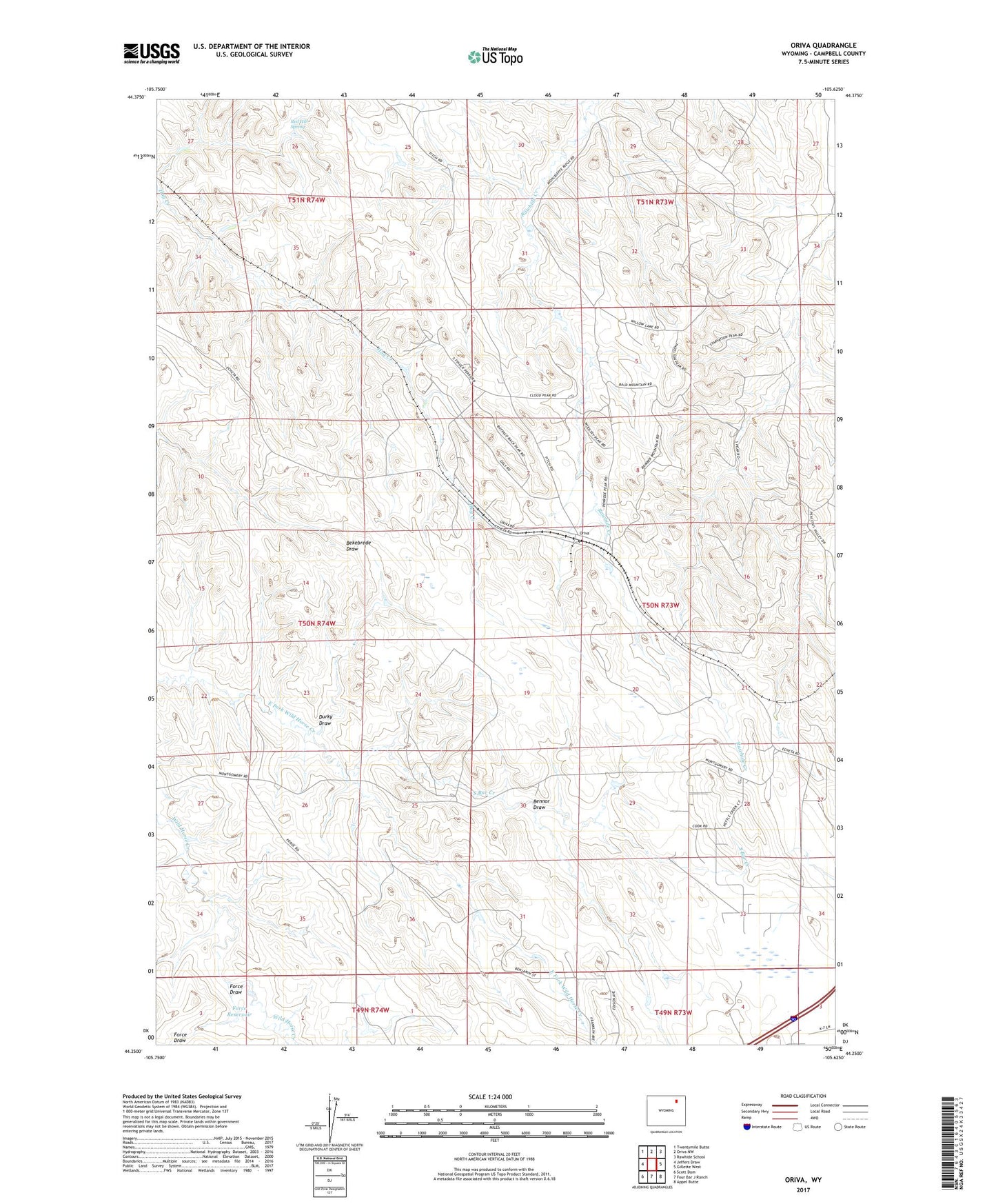 Oriva Wyoming US Topo Map Image