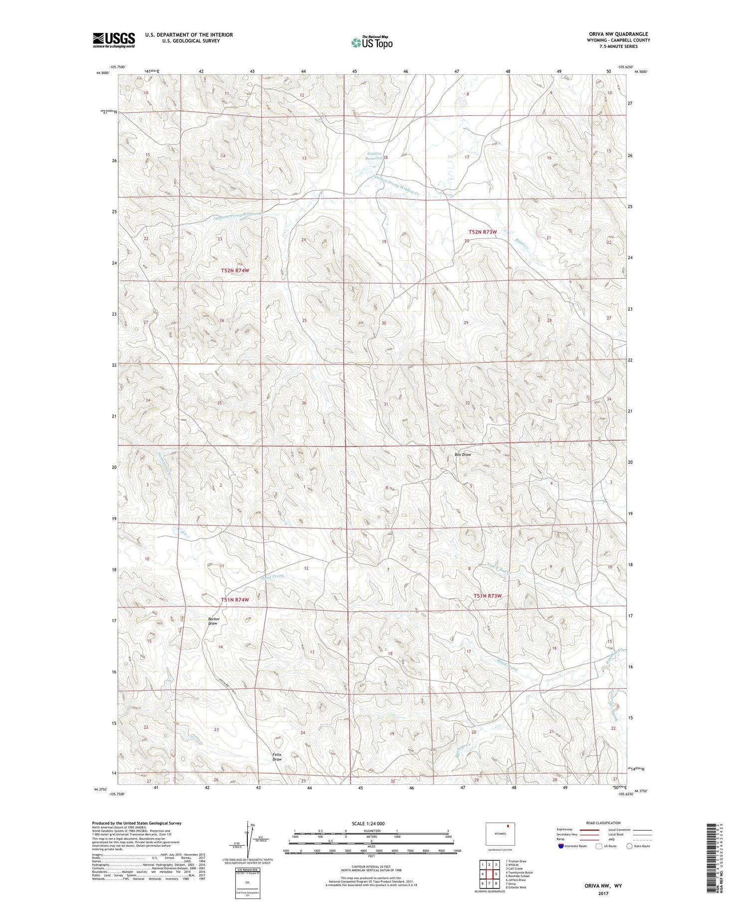 Oriva NW Wyoming US Topo Map Image