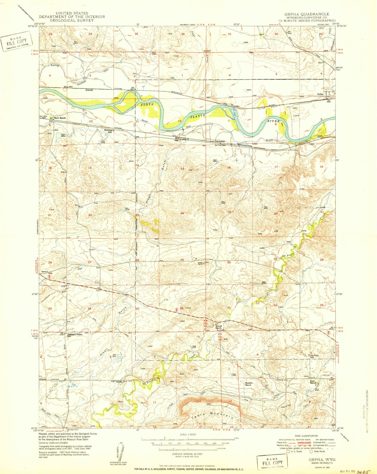 Classic USGS Orpha Wyoming 7.5'x7.5' Topo Map Image