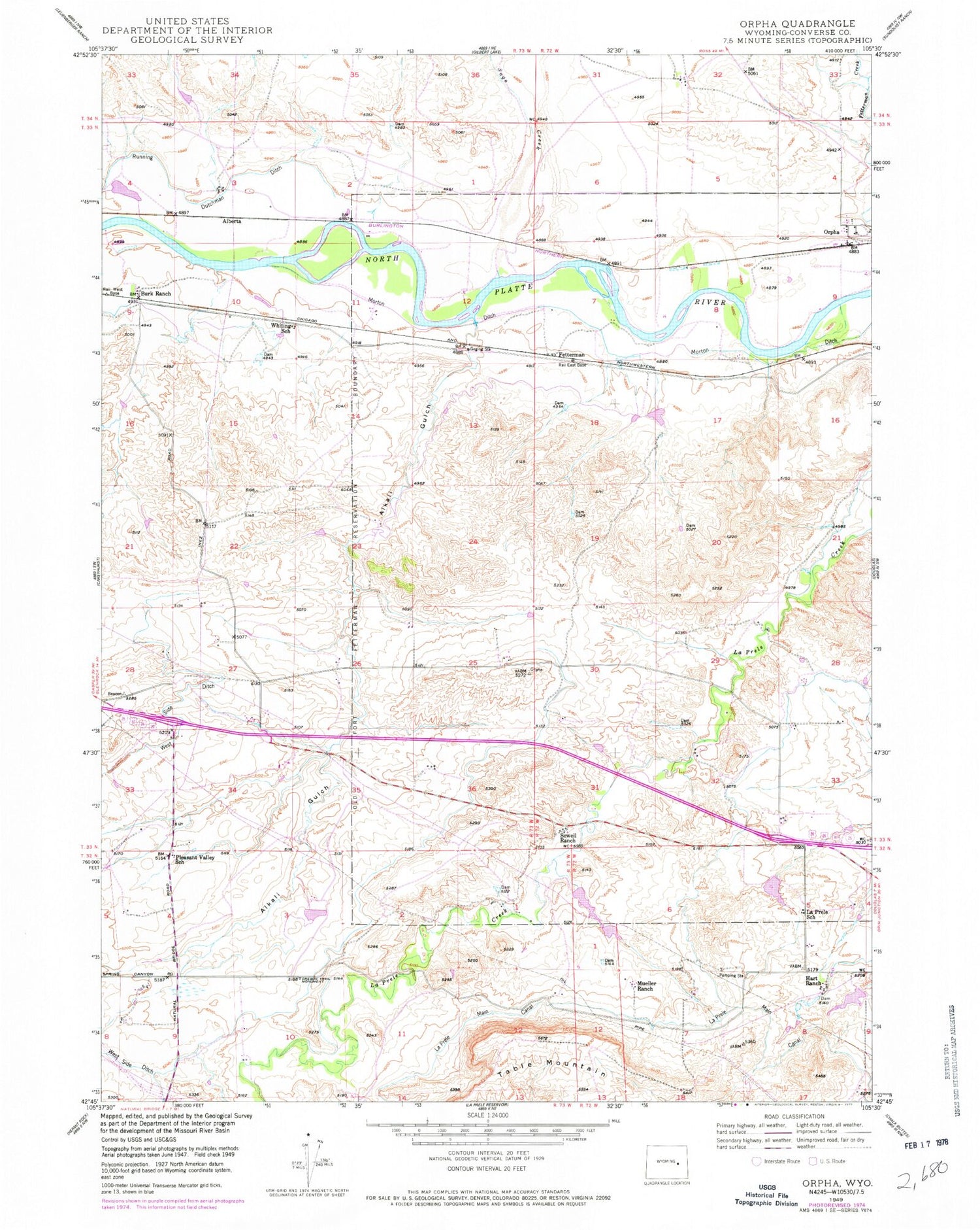 Classic USGS Orpha Wyoming 7.5'x7.5' Topo Map Image