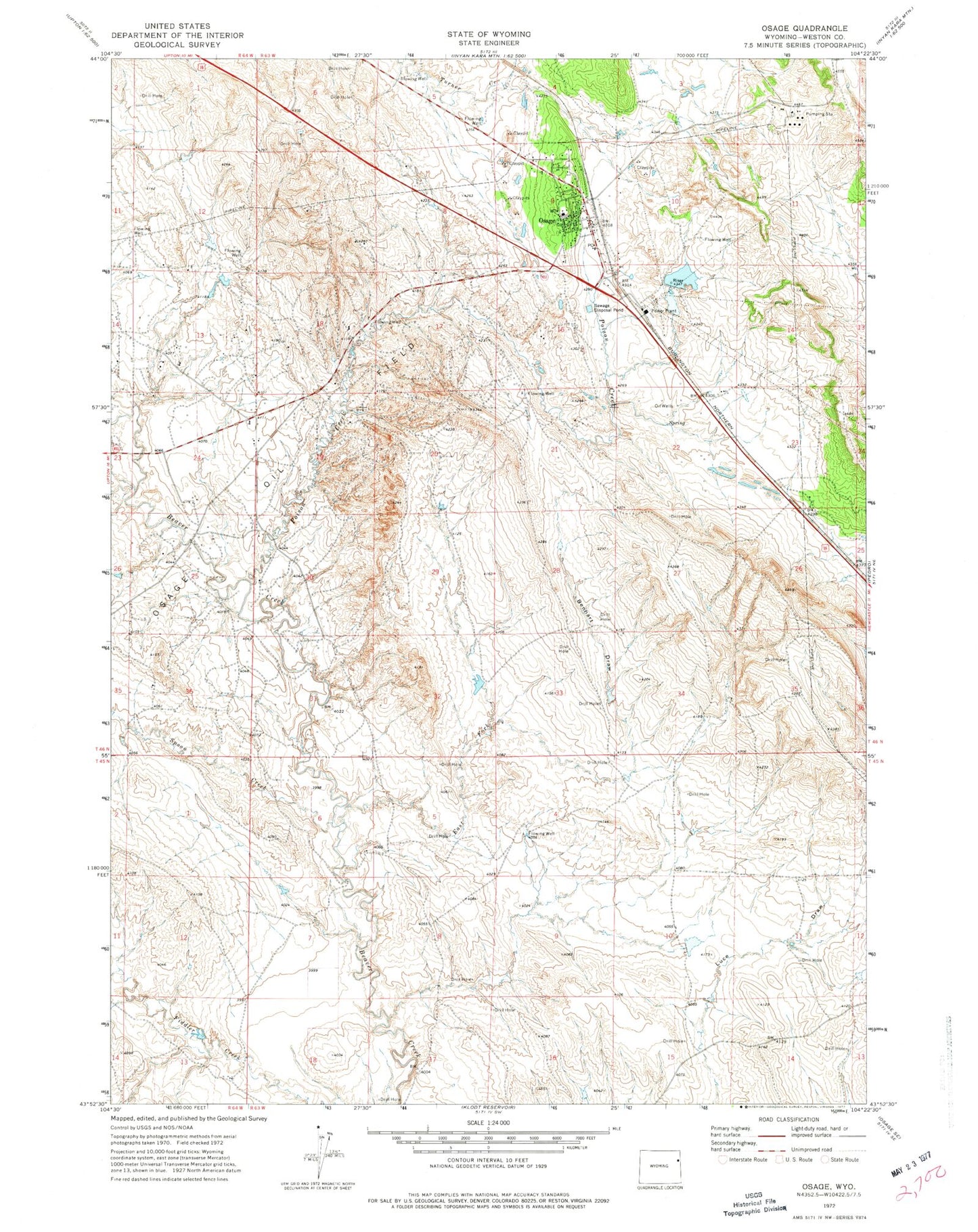 Classic USGS Osage Wyoming 7.5'x7.5' Topo Map Image