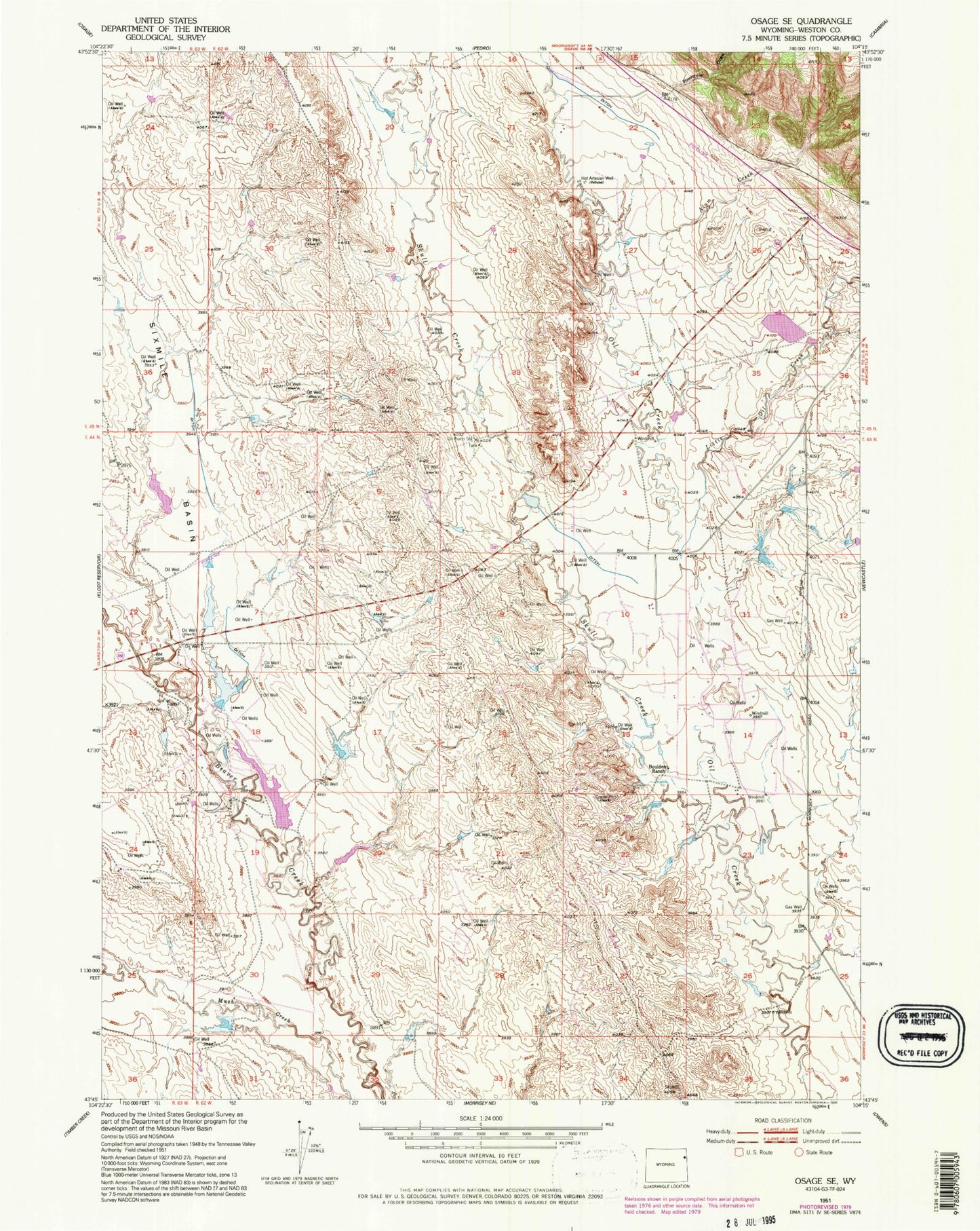 Classic USGS Osage SE Wyoming 7.5'x7.5' Topo Map Image