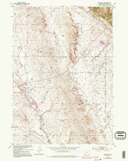 Classic USGS Osage SE Wyoming 7.5'x7.5' Topo Map Image