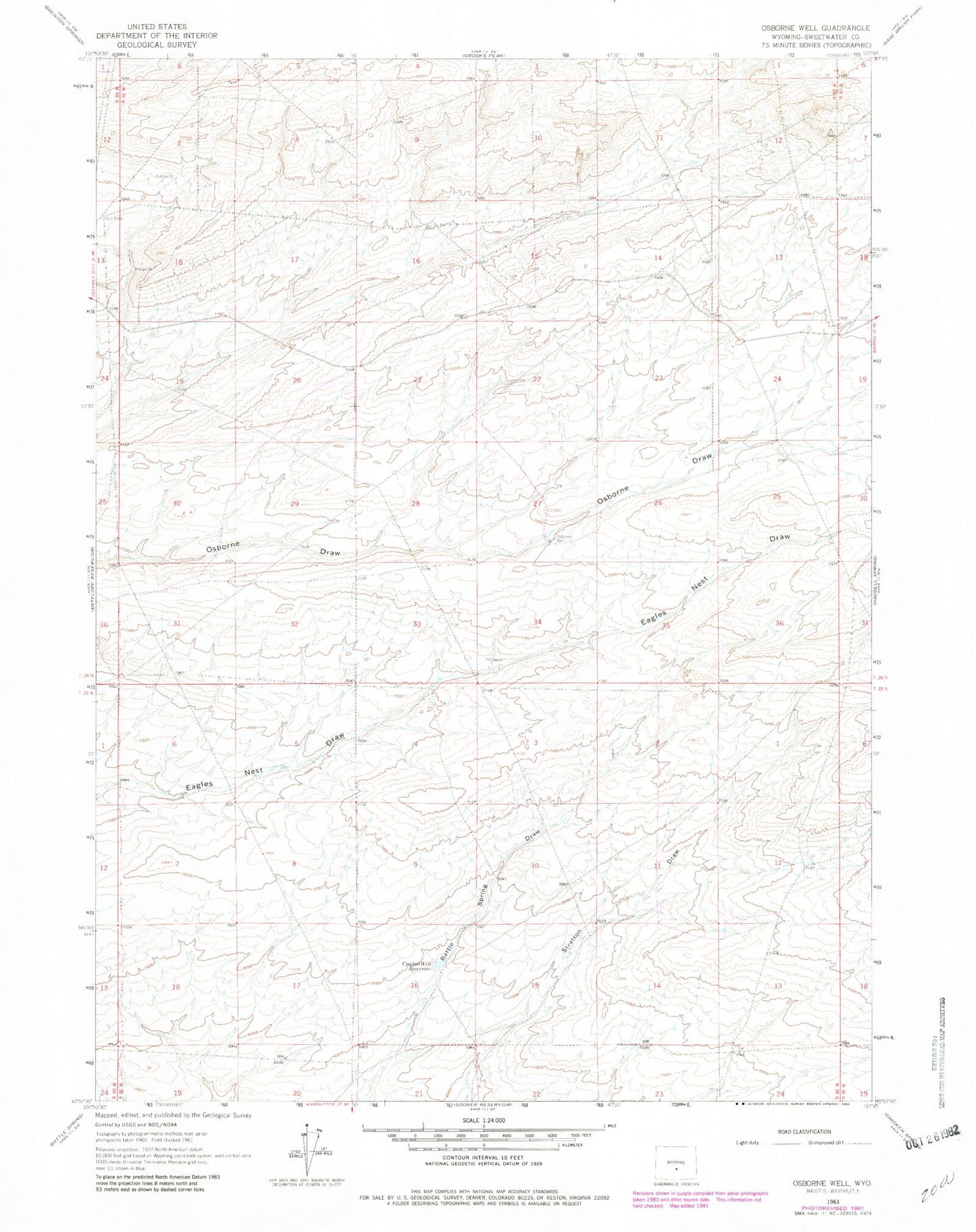 Classic USGS Osborne Well Wyoming 7.5'x7.5' Topo Map Image