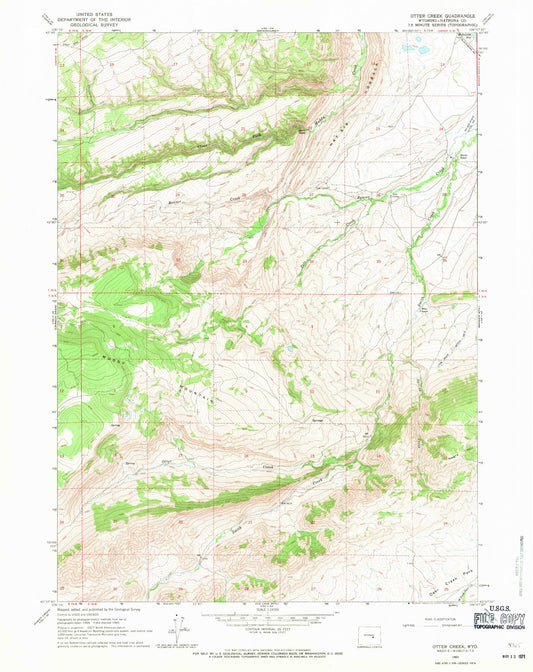 Classic USGS Otter Creek Wyoming 7.5'x7.5' Topo Map Image