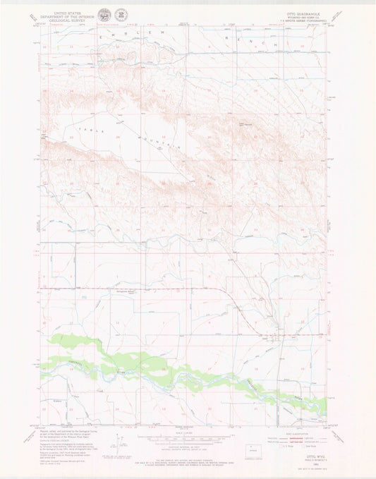 Classic USGS Otto Wyoming 7.5'x7.5' Topo Map Image