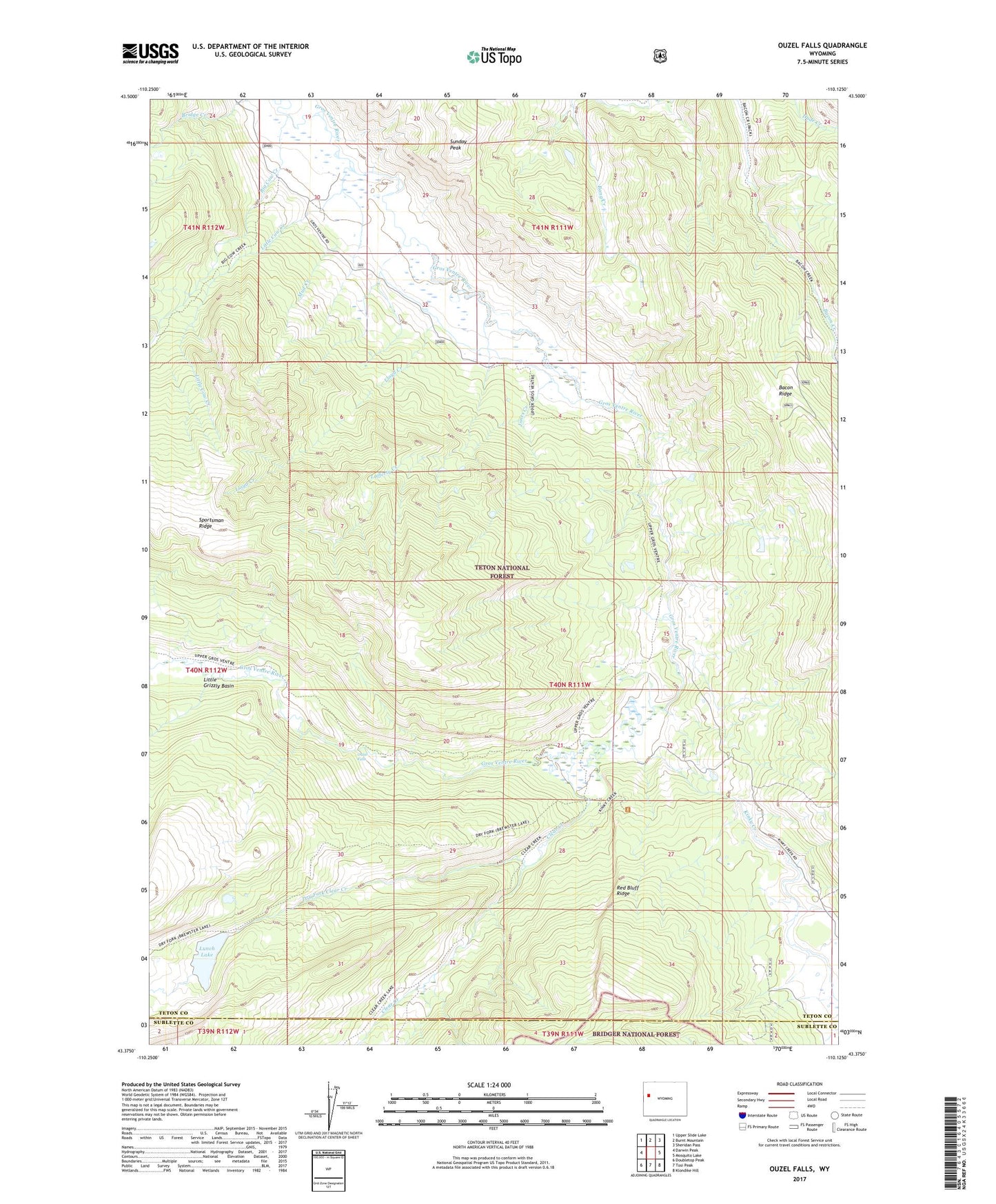 Ouzel Falls Wyoming US Topo Map Image