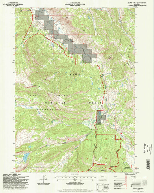 Classic USGS Ouzel Falls Wyoming 7.5'x7.5' Topo Map Image