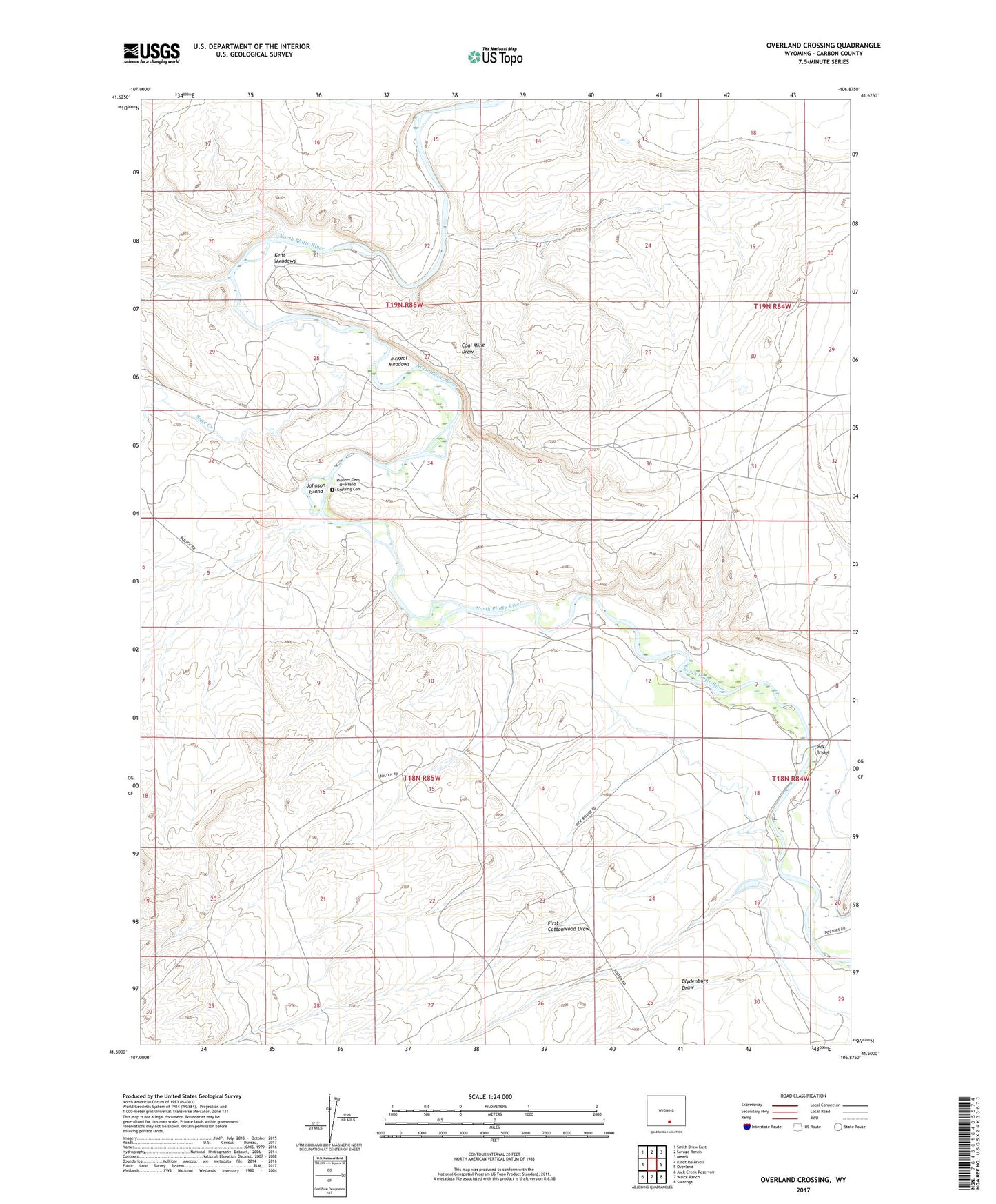 Overland Crossing Wyoming US Topo Map Image