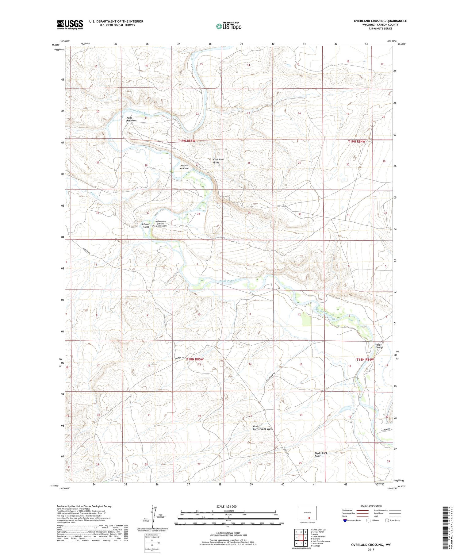 Overland Crossing Wyoming US Topo Map Image