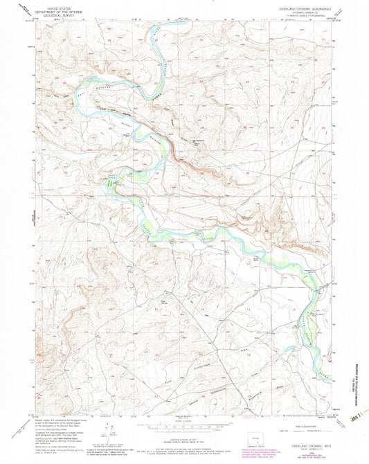 Classic USGS Overland Crossing Wyoming 7.5'x7.5' Topo Map Image