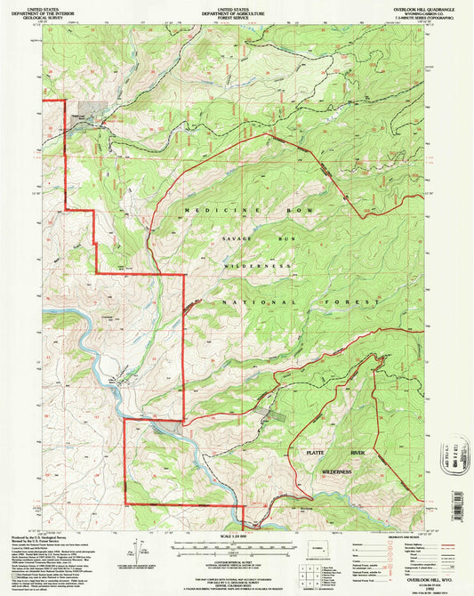 Classic USGS Overlook Hill Wyoming 7.5'x7.5' Topo Map Image