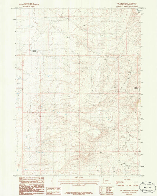 Classic USGS Ox Yoke Springs Wyoming 7.5'x7.5' Topo Map Image