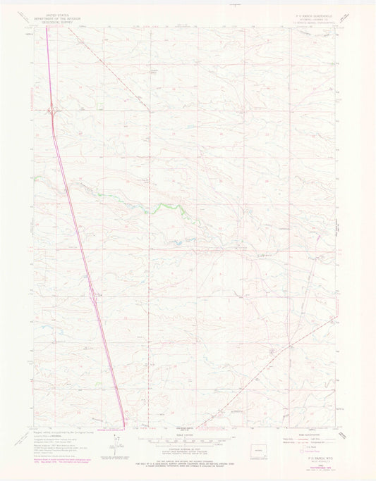 Classic USGS P O Ranch Wyoming 7.5'x7.5' Topo Map Image