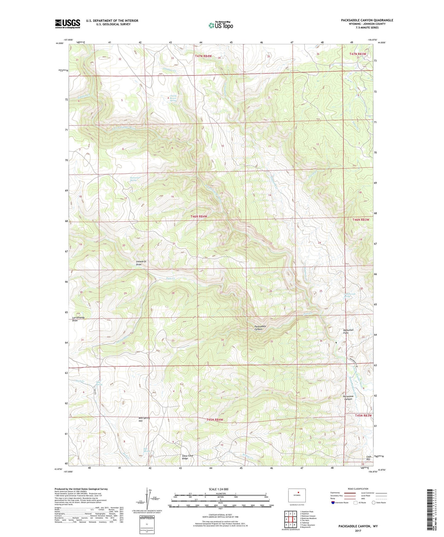 Packsaddle Canyon Wyoming US Topo Map Image